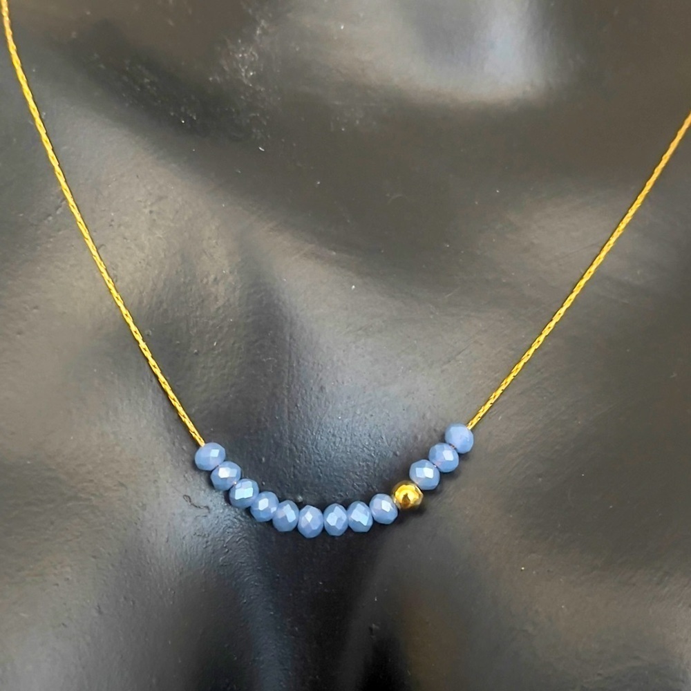 Sterling silver gold tone blue iridescent beaded necklace